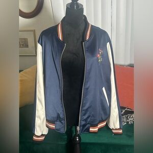 Coach reversible Navy and White Embroidered Bomber Jacket